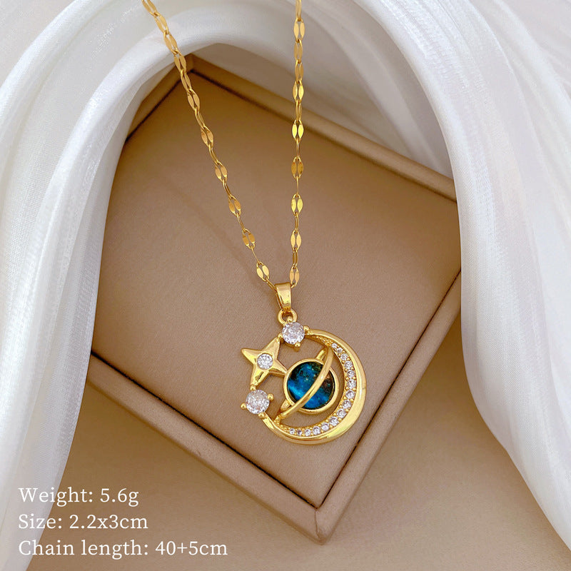 Gold 74 Titanium Steel Diamond Pearl Geometric Necklace