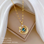 Gold 74 Titanium Steel Diamond Pearl Geometric Necklace