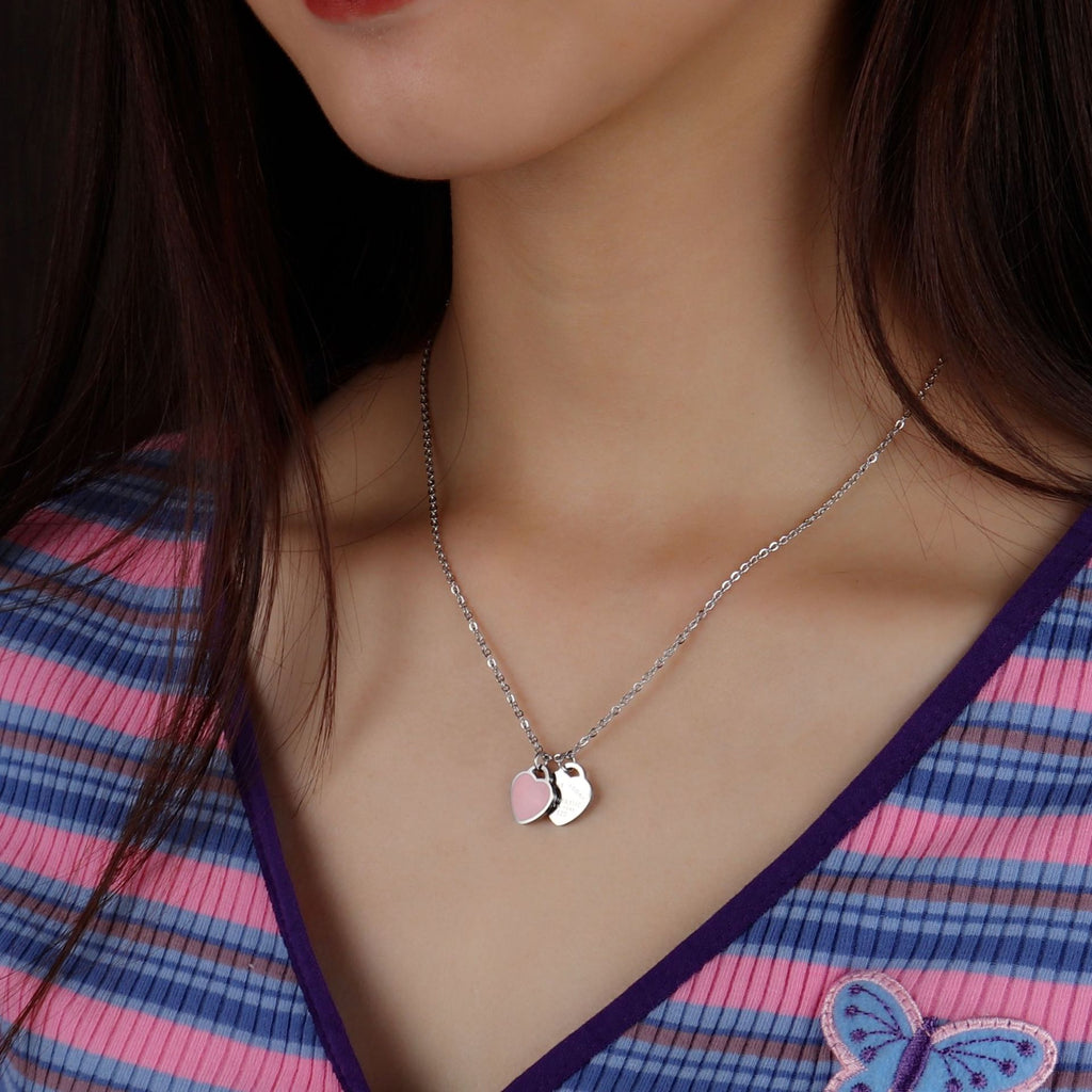 Pink Heart - Gold Stainless Steel Heart Necklace