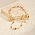 Gold Stainless Steel Diamond-encrusted Virgin Mary Bracelet