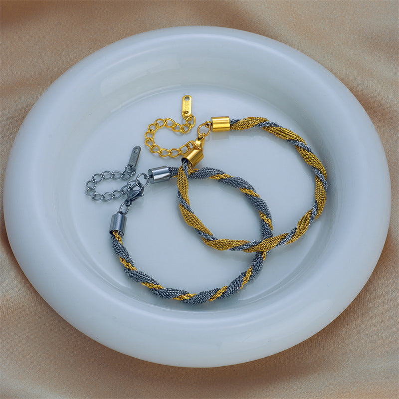 Silver Stainless Steel Color-blocked Twisted Bracelet