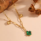 Green Four-leaf Clover Heart Bracelet Stainless Steel Exquisite Clover Heart Link Bracelet