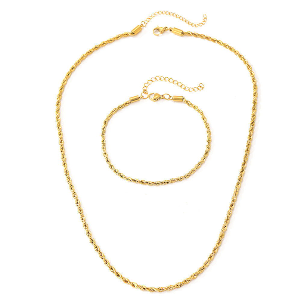 Silver Stainless Steel Twist Necklace Bracelet Set