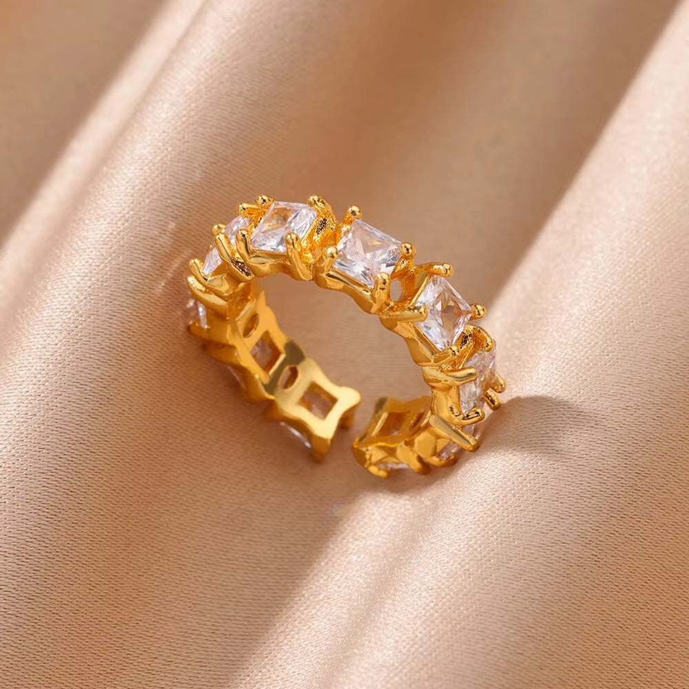 Ring 1# Stainless Steel Diamond Teardrop-shaped Square Irregular Ring