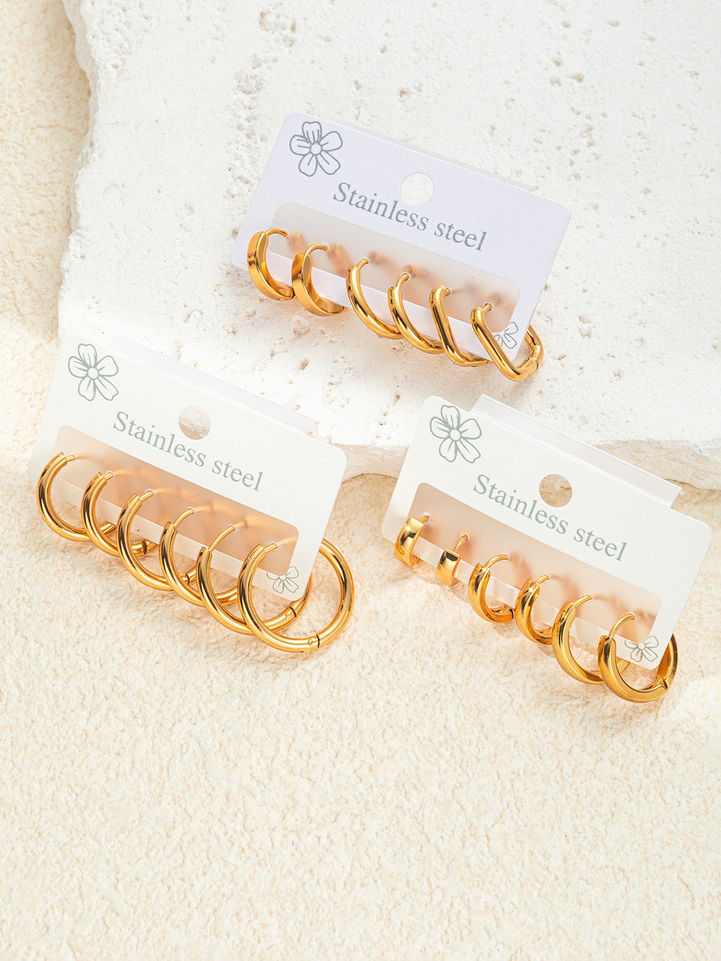 C-shaped Hoop Earrings Set Heart Star Bowknot Steel Stud Earrings