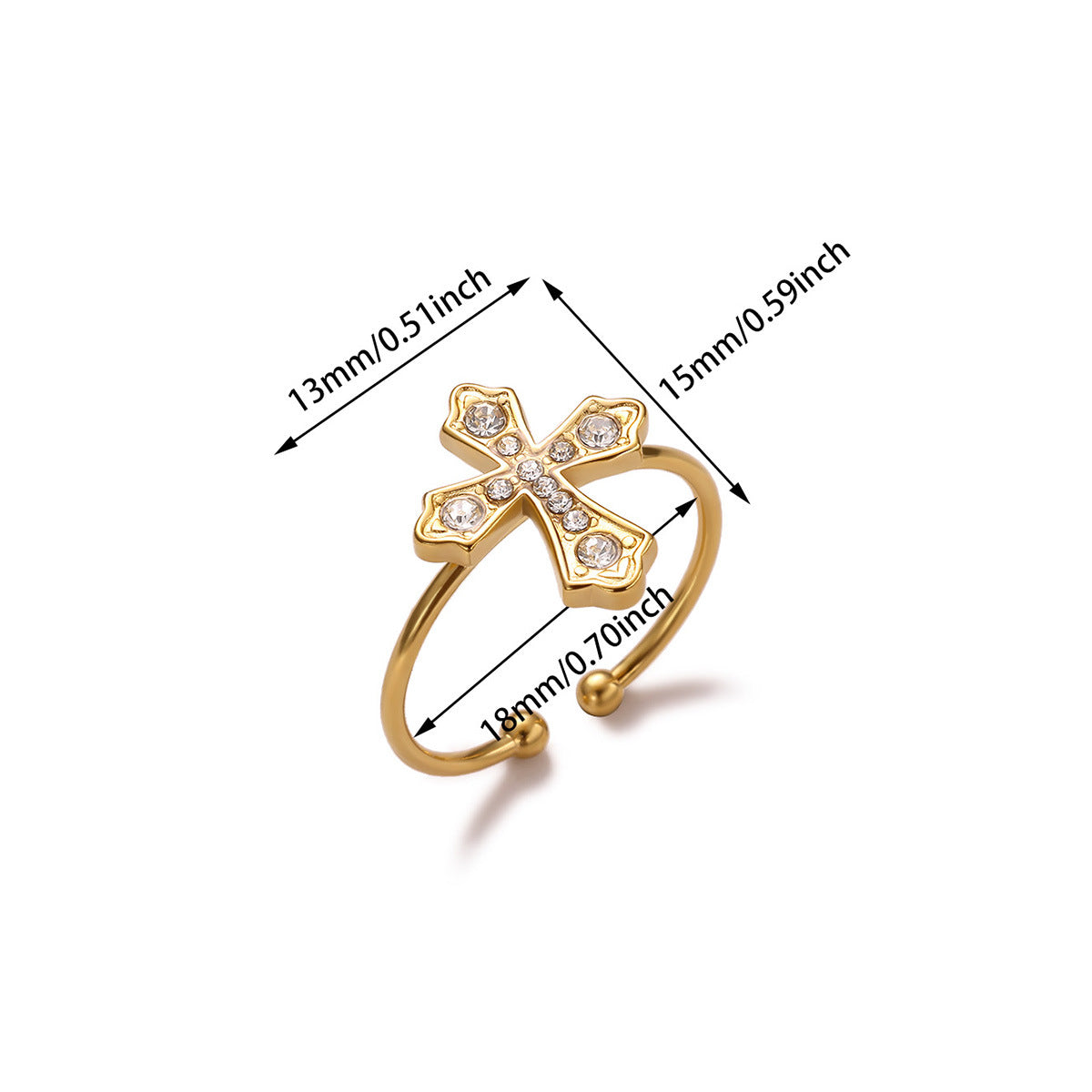 Ring #5 304 Stainless Steel Diamond-set Cross Ring