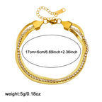 Gold Diamond-encrusted Gold-plated Multi-layered Stainless Steel Chain Bracelet