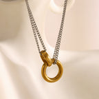 Double Chain Hoop Necklace - Two Colors Stainless Steel Double Chain Ring Necklace