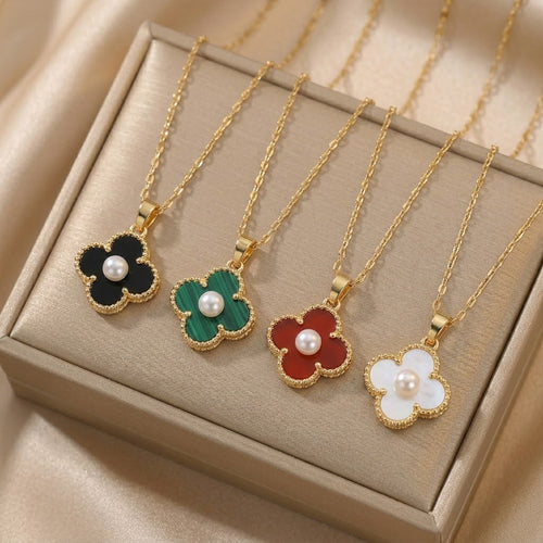 Black Titanium Steel Rotating Bauhinia Zircon Necklace