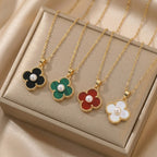 Red Titanium Steel Rotating Bauhinia Zircon Necklace