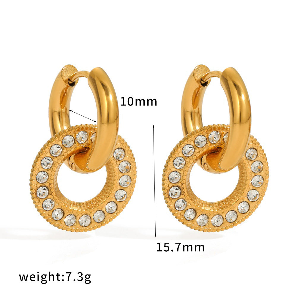 Earring #2 Stainless Steel Diamond-encrusted Round Hoop Earrings