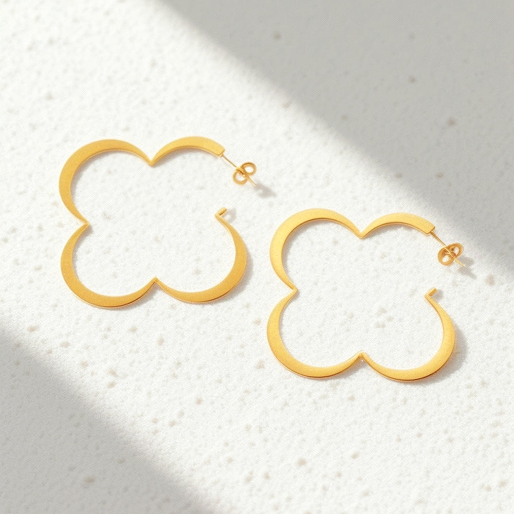 Silver Stainless Steel Four-leaf Clover Earrings