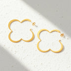 Silver Stainless Steel Four-leaf Clover Earrings