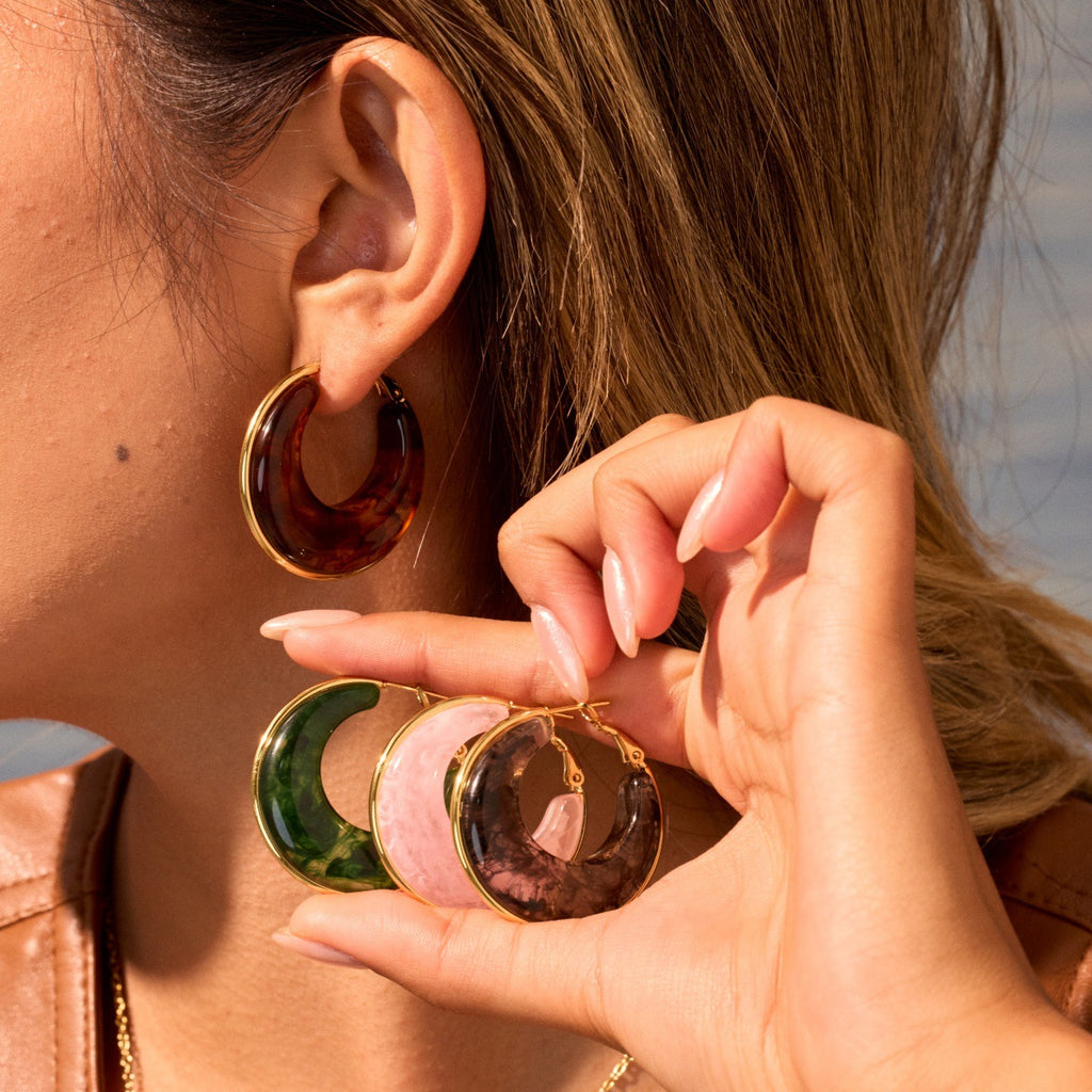 4 Brown Earrings Stainless Steel Round Earrings