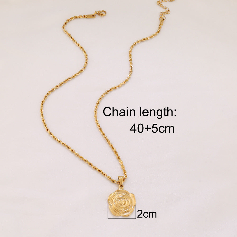 Golden Square Roses Stainless Steel Flower Necklace