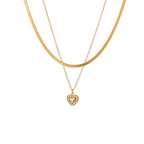 Gold Stainless Steel Diamond-encrusted Heart Double-layer Necklace