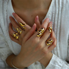 Gold 4 Titanium Steel Irregular Open Ring
