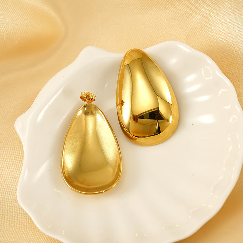 Fashion Gold Titanium Steel Polished Water Drop Earrings