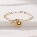 Gold Stainless Steel Heart Necklace And Bracelet Set