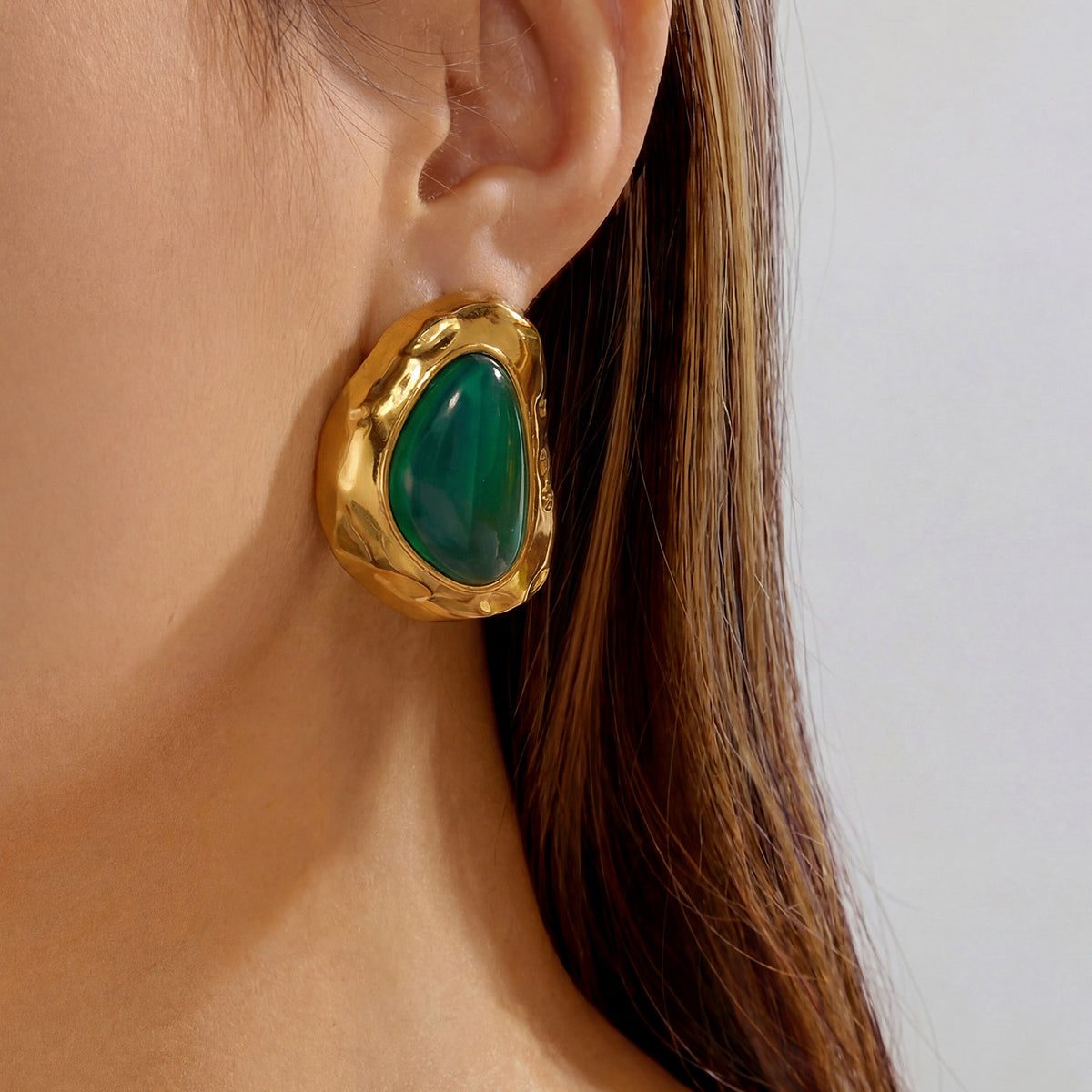 Golden Wings Vintage Texture Statement Gold Geometric Stainless Steel Earrings