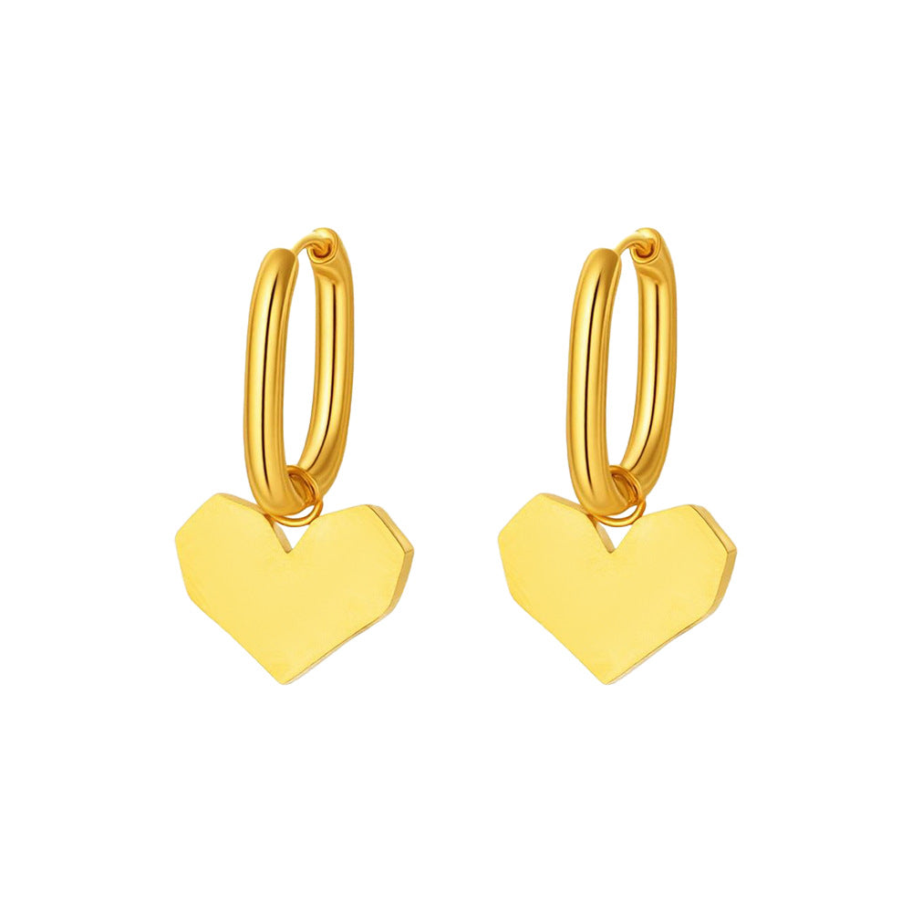 Gold 18k Gold Titanium Steel Faceted Mirror Heart Earrings