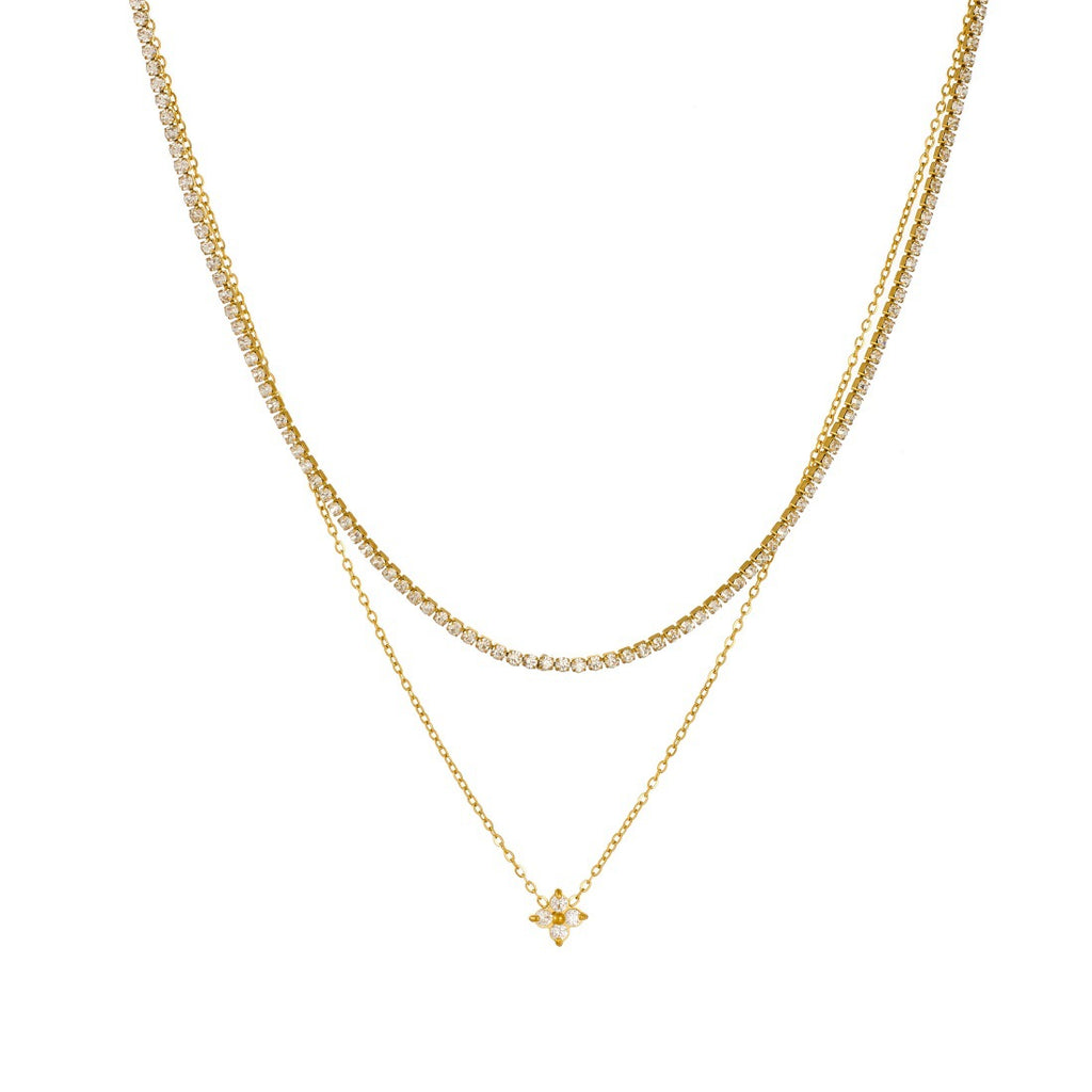 Gold Diamond-set Double-layer Stainless Steel Gold-plated Necklace