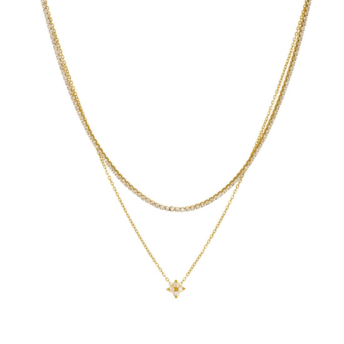 Gold Diamond-set Double-layer Stainless Steel Gold-plated Necklace