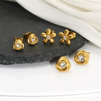 Gold Stainless Steel 18k Gold Plated Diamond Flower Earrings