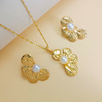 Set 3# Titanium Steel Pearl Flower Necklace And Earring Set