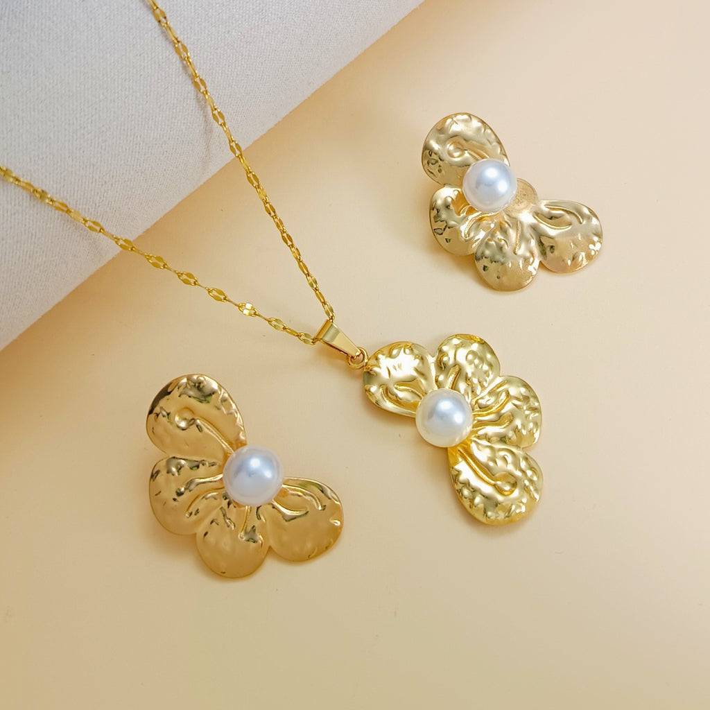 Set 9# Titanium Steel Pearl Irregular Necklace And Earring Set
