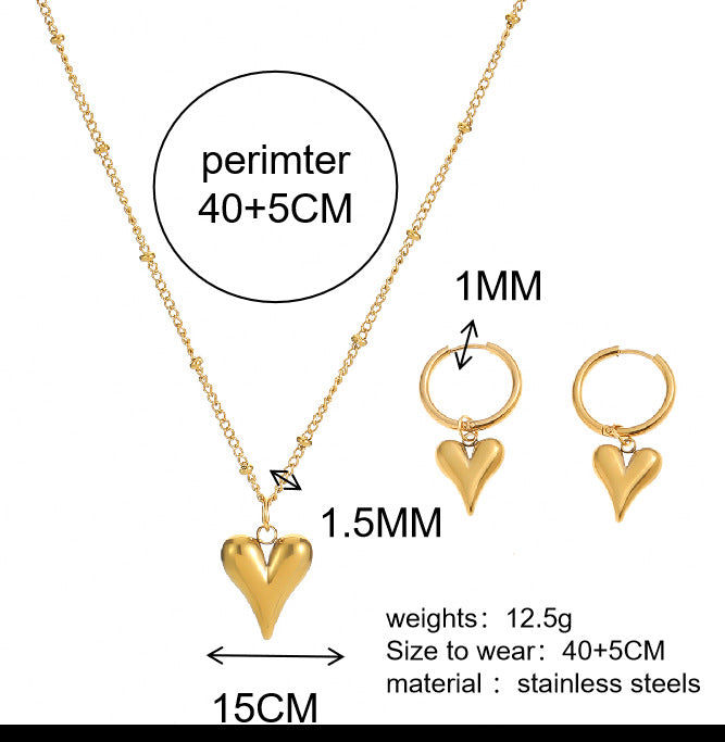 Gold Heart-shaped Earrings And Necklace Set Stainless Steel Heart Necklace Earring Set