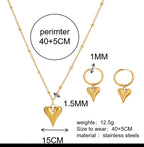 Gold Heart-shaped Earrings And Necklace Set Stainless Steel Heart Necklace Earring Set