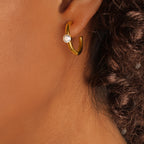 Gold Stainless Steel Diamond C-shaped Earrings