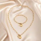 Silver Stainless Steel Heart Necklace And Bracelet Set