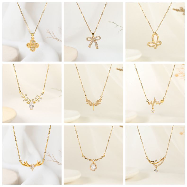 Fashion 70# Titanium Steel Diamond Geometric Necklace