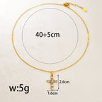 Gold Stainless Steel Diamond-encrusted Cross Necklace