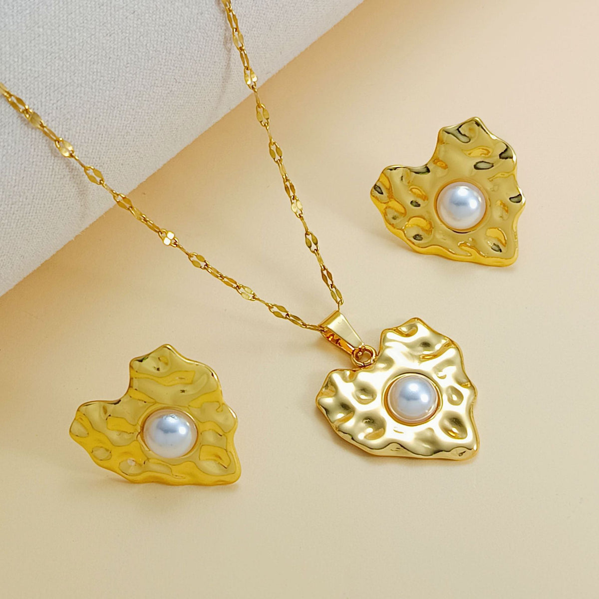 Set 3# Titanium Steel Pearl Flower Necklace And Earring Set