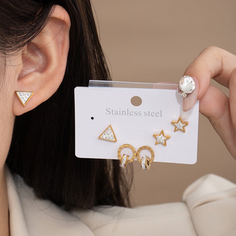 Star Rhinestone Set Titanium Steel Diamond Star Earring Set
