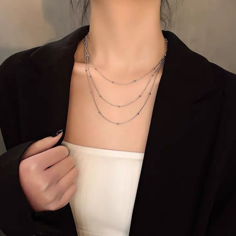 Gold Bead Snake Chain Necklace Stainless Steel Beaded Necklace