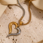 Oblique Heart Pendant Square Pearl Chain Necklace - Two Colors Stainless Steel Colorblock Heart Necklace
