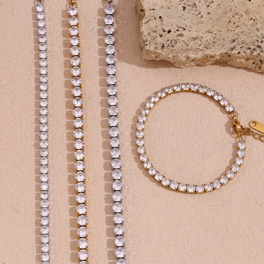 Fashion 5mm Zircon Chain Bracelet-gold Stainless Steel Gold Plated Zirconium Chain Bracelet