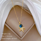 Gold 74 Titanium Steel Diamond Pearl Geometric Necklace