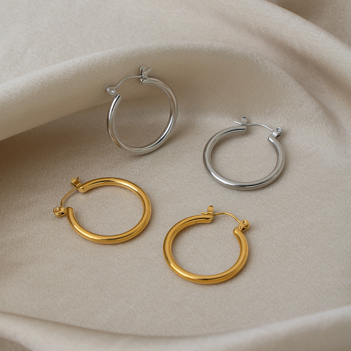 Silver Stainless Steel Round Earrings