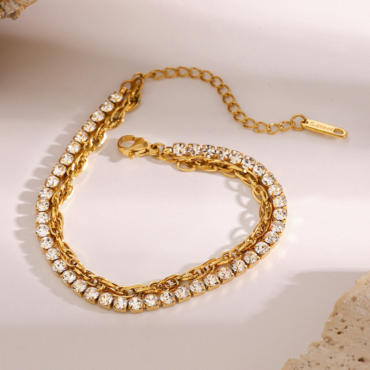 Gold Stainless Steel Diamond Claw Chain Bracelet
