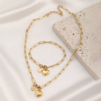 Silver Stainless Steel Heart Necklace And Bracelet Set