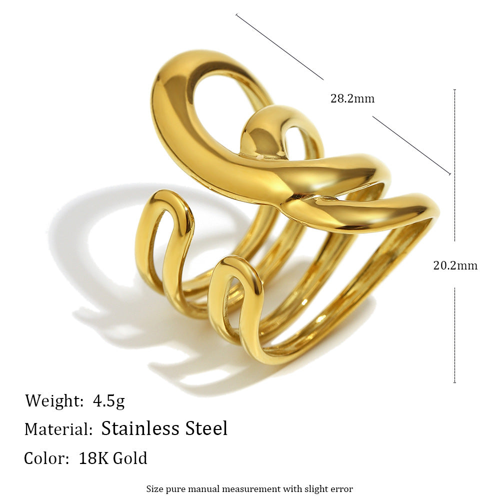 Star And Moon Open Ring-gold Stainless Steel Star And Moon Ring
