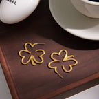 Gold Stainless Steel Openwork Four-leaf Clover Earrings