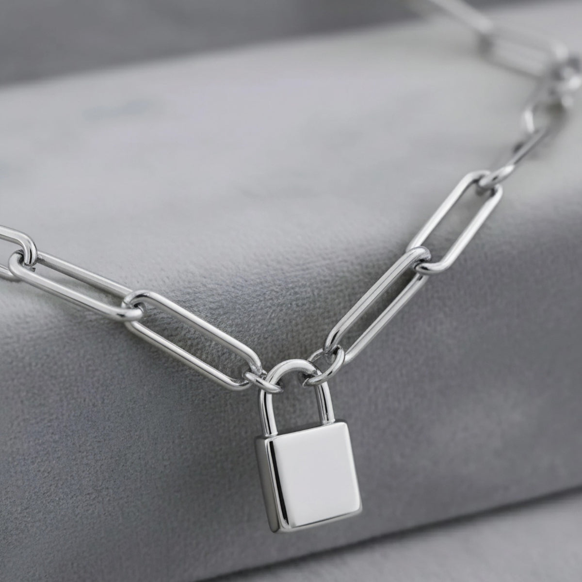 Small Lock Paper Clip Necklace Silver Stainless Steel Lock Necklace