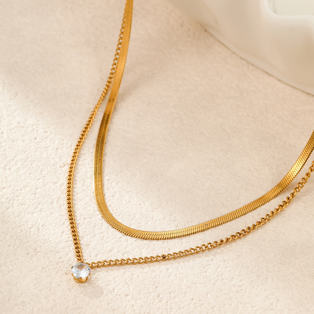 1 Double Necklace Stainless Steel Diamond Snake Bone Double Necklace