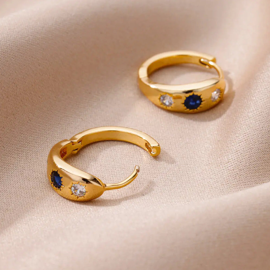 Earring #17 304 Stainless Steel Diamond-set Round Earrings